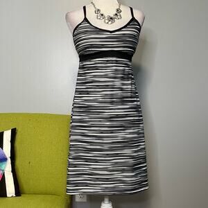 Athleta Shorebreak Gray Black Striped Sleeveless Racerback Dress